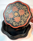 Vintage Chinese Lidded Wooden Lacquer Wedding Box Hand-painted Black 5   X  2 25
