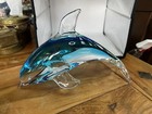 Huge Hand Blown Art Glass Murano Dolphin Figurine Blue Clear 10  X 6  Gorgeous 
