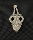 Vintage Stamped Silver Plated Rhinestone Dress Clip 1930s Dual-loop Geometric