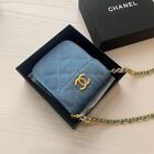 Chanel Beauty Denim Shoulder Mini Bag Pouch Gold Chain Novelty New W box -f s
