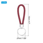 Braided Leather Keychain With Stainless Steel Key Ring Woven Wristlet  Burgundy