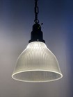 Antique Vtg Holophane Ribbed Glass Industrial Pendant Light Art Deco Victorian