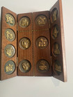 Vintage Italian Teak   Metal Pocket Triptych Stations Of The Cross