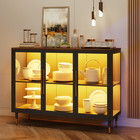 3 Doors Sideboard Buffet Cabinet With Led Lights 47  Glass Coffee Bar Credenzas