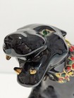 Vtg Mcm 18  Ceramic Black Panther Figurine Green Jewel Eyes Gold Accents Look