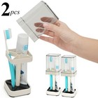 2 Pack Toothbrush Holder With Cup Cover Toothpaste Stand Bathroom Organizer