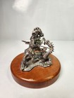 Pewter Art Figures- Knight Fighting W dragon Mounted On Wood Vintage