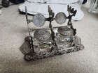 Antique Victorian Eastlake Cast Iron Double Inkwell With Pen Holder - Judd 1879