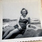 Vintage 1950s Snapshot Photo Woman Sunbathing In Swimsuit Glamour - Z1