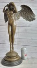 Signed Bronze Statue  A a weinman  Nude Custodian Angel  descending Night  Decor
