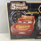 New Disney Pixar  cars 3  Set Of 5 Wooden Jigsaw Puzzles W  Storage Tray