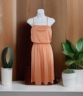 Vintage 1970s Dress Xs Orange Sleeveless Elastic Waist Spaghetti Straps Sun