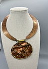 Vtg Brutalist Copper Brass  Tone Collar Necklace Sculptural Modernist Statement