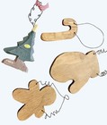 4 Hand Painted Wood Christmas Ornaments Mitten Gingerbread Man Candy Cane   Tree