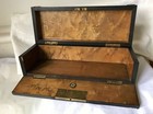 Antique Victorian 1870s Walnut Glove Box Casket Enamel   Brass Embellishments