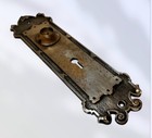 Antique Door Knob Back Plate Entry Heavy Cast Brass Scroll Design 9   
