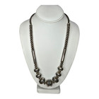 Vintage Southwestern Sterling Silver Fluted Navajo Beaded Necklace Signed