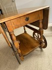 Vintage Mid-century Drop Leaf Tea Bar Serving Cart Drawer Wheels 27    X  38    Max