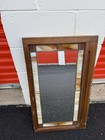 Vintage Leaded Stained Glass Window Panel Wood Frame Architectural Salvage 31 