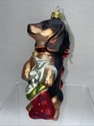 Dachshund Dog Holding Christmas Stocking Glass Ornament 5 5 Inch
