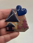 Lucinda House Brooch Lot Red Blue Black Vintage Pins Layered Resin Heart Cottage