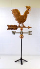Copper Rooster Weathervane W  Cast Iron Stand   Base Farm House Folk Art
