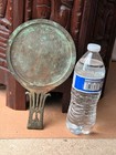 Antique Cast Bronze Hand Mirror Ritual Vanity Reflective Disc Verdigris Accent
