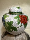 Vintage Large Chinese Cloisonne Ginger Jar W lid Floral   Bird Design 7    Tall