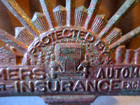 1930 s License Plate Metal Badge Topper-farmers Automobile Insurance-4 5  Sign