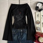 Womens Y2k Gothic Star Long Sleeve Top Off Shoulder Grunge Baby Tee S-l