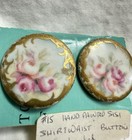 Antique 1800 s Hand Painted Pink Floral Gold Buttons Pair Porcelain Large