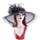Womens Floppy Crin Feather Dress Wide Brim Church Kentucky Derby Sun Hat A582
