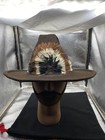 Vtg Wool Fedora Hat Men 7 1 4 Brown Wide Brim Feather Band Western Cowboy Outlaw