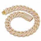 22mm Iced Out  Hip Hop Cuban Link Chain Necklace Cz Bracelet Yellow Gold Plated
