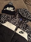 Nike 4t Hooded Puffer Jacket Black white Zip Logo  just Do It  And Matching Hat