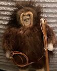 Vintage 2005 Inuit Eskimo Native American  Doll Signed  Wood Carved Face  R fur