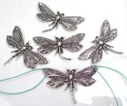 4 Antiqe Silver Pewter Dragonfly Focal Link Pendant Charms 30x49mm 