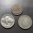 Lot Of 3 Vintage Us Coins Liberty V   Indian Head Buffalo Nickel   Indian Cent
