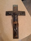 Vintage Wall Crucifix Glossy Cast Metal Casket Cross Jesus