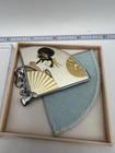 Vintage Elegance Pat Fan Shaped Compact Mirror Japanese Geisha Purse Mirror