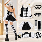 Women s Circus Clown Costume Set Black White Lattice Halloween Carnival Masquera