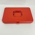 Vintage Wilhold Red Plastic Thread Caddy Box With Lid   Foam Needle Cushion