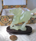 Quality Chinese Jade   Green Hand Carved Jumping Horse Jade Shown  With Box    8