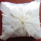 Ring Bearer s White Satin Pillow Square W Ribbons Doves Rings 10  X 10  Wedding