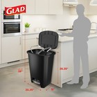 Glad Trash Can With Lid  Stainless Foot Pedal   Garbage Bag Rings  20 Gal  Black