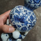 Rare Chinese Collectable Art Hand Blue White Porcelain Figure Calabash Vase