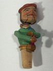 German Folk Art Hand Carved Wood Cork Wine Bottle Stopper Man Drinks Vintage
