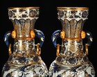 Blue White Porcelain Gild Character People Elephant Twin Ears Bottle Vase Pair