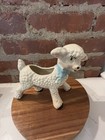 Vintage Baby Lamb Planter Ceramic Hand Painted 1950s Blue Bow Pink Cheeks