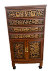 Mid Century Chinese Cabinet  Silverware Storage  Three Drawer s Hand Carved